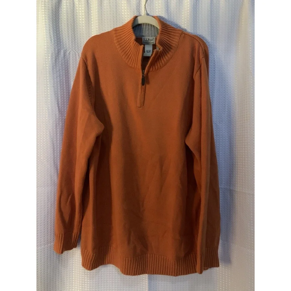 LL Bean Rusty Orange 1/4 Zip Mock Neck 100% Cotton Pullover Sweater‎  XXL Tall